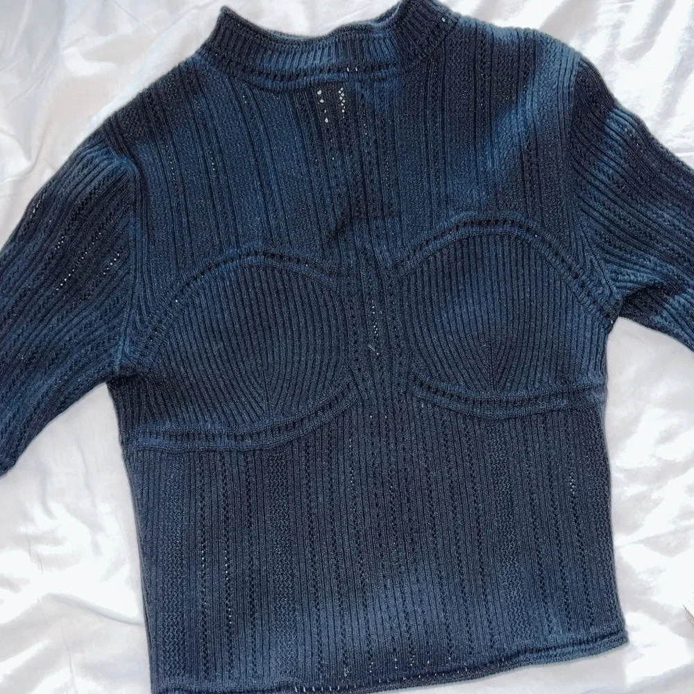 Uniqlo x Mame Kurogouchi 3D Knit Half Sleeve Sweater Top XS (Ivory & Black Set) - Picture 4 of 5